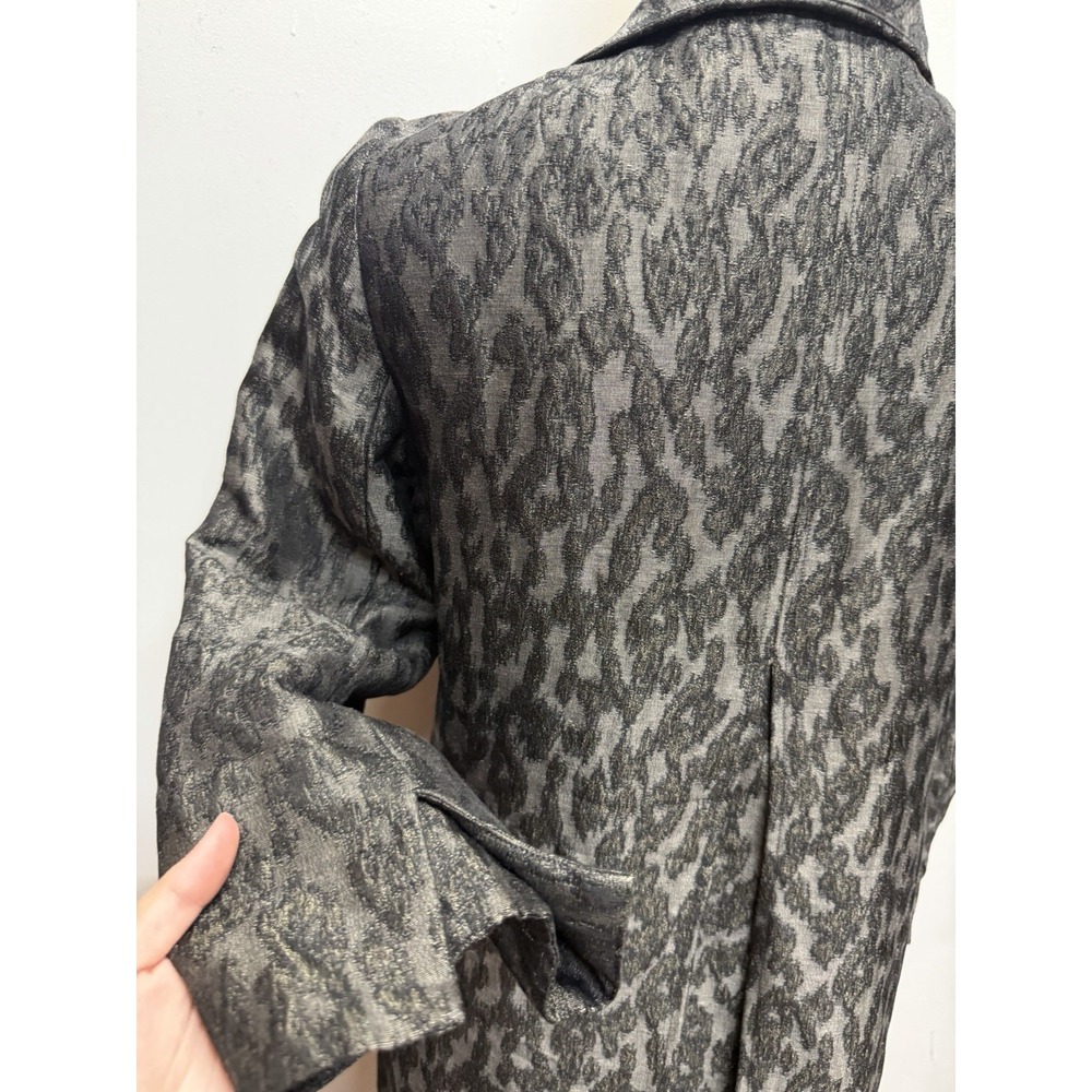 Eileen Fisher Metallic Jacquard Long Topper Coat Black Bronze Silk Cotton Blend - Picture 10 of 12